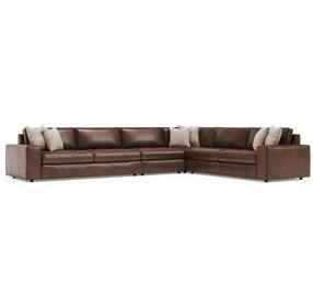 Nest Brown Leather 4 Piece Modular RAF Sectional with Pillows