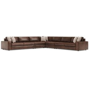 Nest Brown Leather 5 Piece Modular RAF Sectional with Pillows