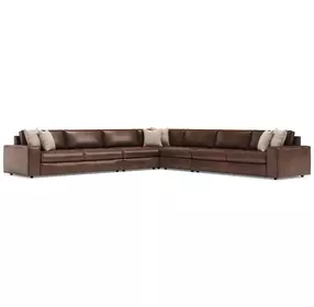 Nest Brown Leather 5 Piece Modular RAF Sectional with Pillows