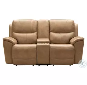 Kaden Elliott Taupe Leather 78" Power Reclining Console Loveseat with Power Lumbar and USB Charging