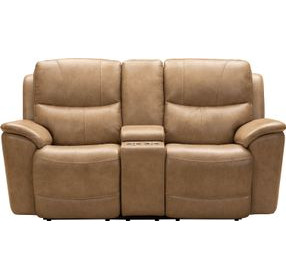 Kaden Elliott Taupe Leather 78" Power Reclining Console Loveseat with Power Lumbar and USB Charging
