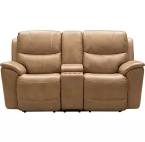 Kaden Elliott Taupe Leather 78" Power Reclining Console Loveseat with Power Lumbar and USB Charging