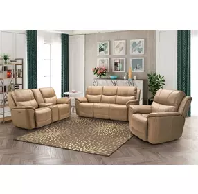 Kaden Elliott Taupe Leather Power Reclining Living Room Set with Power Lumbar and USB Charging