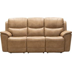 Kaden Elliott Taupe Leather 88" Power Reclining Sofa with Power Lumbar and USB Charging