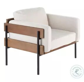 Kari Black Metal Brown Wood And Cream Fabric Accent Chair