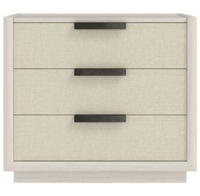 Cotiere Cream Linen Performance Fabric 3 Drawer Nightstand with USB Charging