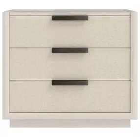 Cotiere Cream Linen Performance Fabric 3 Drawer Nightstand with USB Charging