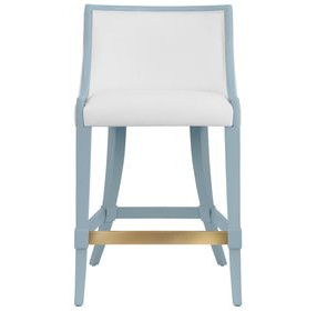 Keaton White and Light Blue Performance Fabric Counter Height Stool