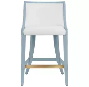 Keaton White and Light Blue Performance Fabric Counter Height Stool