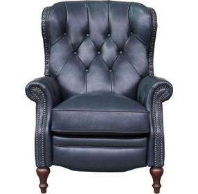Kendall Shoreham Blue Leather Push Thru The Arms Recliner with Nailhead Trim