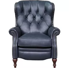Kendall Shoreham Blue Leather Push Thru The Arms Recliner with Nailhead Trim