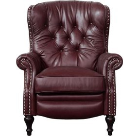 Kendall Shoreham Wine Leather Push Thru The Arms Recliner with Nailhead Trim