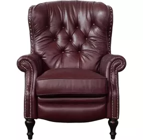 Kendall Shoreham Wine Leather Push Thru The Arms Recliner with Nailhead Trim