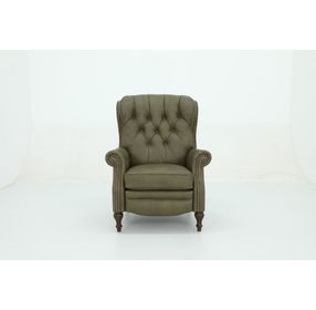 Kendall Oasis Olive Leather Push Thru The Arms Recliner with Nailhead Trim
