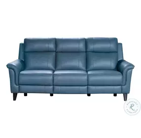 Kester Masen Bluegray Leather 86" Power Reclining Sofa with Power Headrest and USB Charging