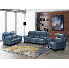 Kester Masen Bluegray Leather Power Reclining Living Room Set with Power Headrest and USB Charging
