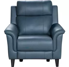 Kester Masen Bluegray Leather Power Recliner with Power Headrest and USB Charging