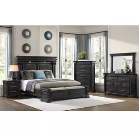 Paterson Black and Gray Upholstered Storage Bedroom Set with LED
