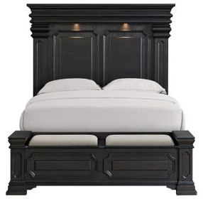 Paterson Black and Gray Queen Upholstered Storage Panel Bed with LED