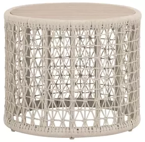 Knit Beige Round Outdoor End Table