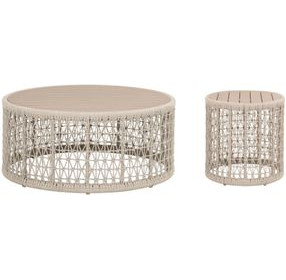 Knit Beige Round Outdoor Occasional Table Set