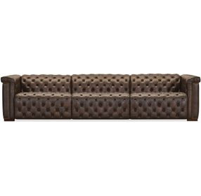 Savion Deux 43" Brown 3-Seater Sofa with Dual Power Recliners and Triple Power Headrests