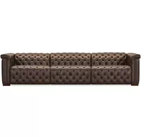 Savion Deux 43" Brown 3-Seater 126" Sofa with Dual Power Recliners and Triple Power Headrests