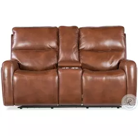 Crosby Brown Leather Zero Gravity Power Reclining Console Loveseat with Power Headrest And Lumbar