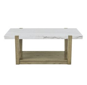 Perth White Rectangular Marble Cocktail Table with Casters