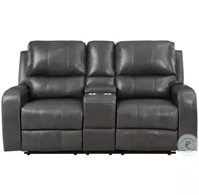 Linton Gray Leather Power Reclining 72" Console Loveseat With Power Footrest