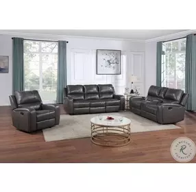 Linton Gray Leather Power Reclining Living Room Set With Power Footrest