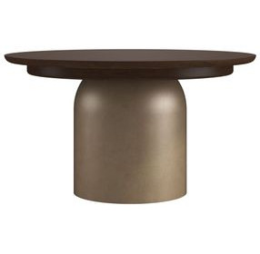 Verge Handcrafted Walnut and Bronze Metallic Extendable Round Dining Table