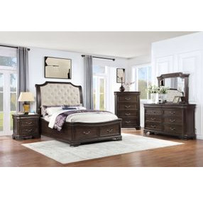 Lyndhurst Walnut and Beige Upholstered Storage Sleigh Bedroom Set