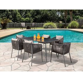 Tushari Dark Gray and Light Gray 7 Piece 36" Outdoor Dining Set