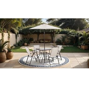 Fallone Beige 6 Piece Outdoor Dining Set