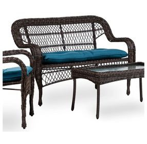 Oliveri Brown and Dark Teal Wicker 48" Outdoor Loveseat
