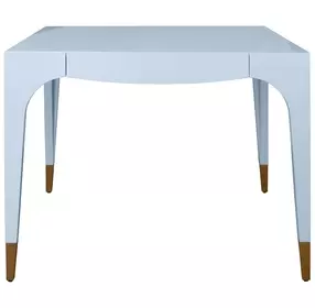 Lacey Light Blue Lacquer 2 Drawer Square Game Table With Antique Brass Foot Caps