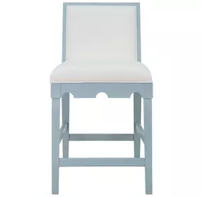 Lanister Cream and Light Blue Lacquer Performance Fabric Counter Height Stool