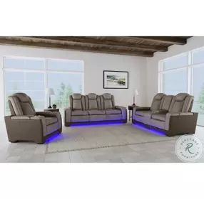 Niven Grey And Brown Power Reclining Living Room Set with Adjustable Headrest