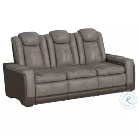 Niven Grey And Brown Power Reclining Sofa with Adjustable Headrest