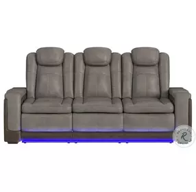 Niven Grey And Brown Power Reclining Sofa with Adjustable Headrest