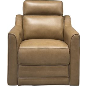 Lara Hillwood Toffee Leather Dual Power Recliner with Power Tilt Headrest and USB Charging
