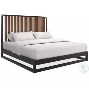 Pinstripe Dark Chocolate And Rich Walnut Upholstered King Platform Bed