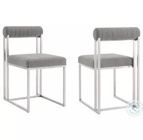Anastasia Light Gray And Brushed Stainless Steel Dining Chair Set Of 2