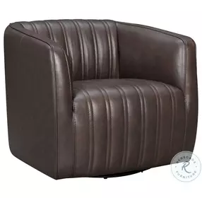 Aries Espresso Genuine Leather Swivel Barrel Chair