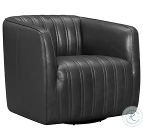 Aries Pewter Genuine Leather Swivel Barrel Chair
