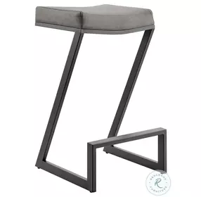 Atlantis Vintage Gray Faux Leather And Matte Black Backless Bar Stool