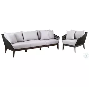 Athos Grey And Dark Eucalyptus Wood Outdoor Conversation Set