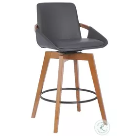 Baylor Gray Faux Leather And Walnut Wood 26" Swivel Counter Height Stool