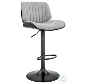 Brock Gray Faux Leather And Black Wood Adjustable Bar Stool with Black Base